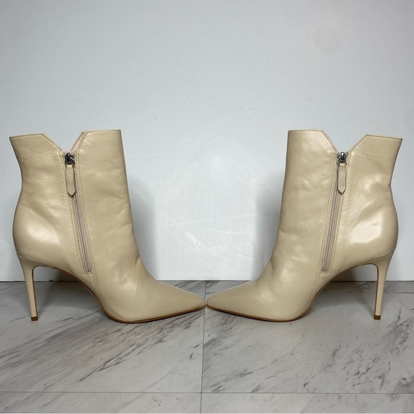 Schutz Betsey Eggshell Leather Pointy Toe Heeled Bootie 10 1/2 B - Picture 6 of 15